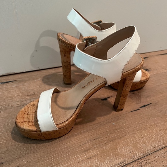 Stuart Weitzman Alesha Platform White Patent Leather/ Cork Sandal Size 7 - Picture 5 of 13